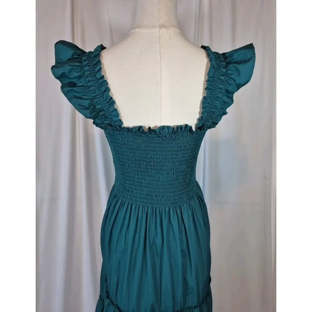 Quince Garden Green Organic Cotton Smocked Midi Dress New Medium - Picture 9 of 11